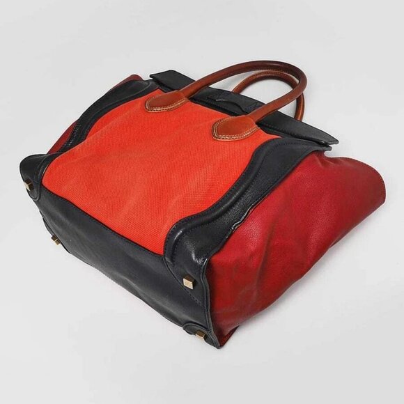 Celine Poppy/Multicolor Calfskin Leather and Canvas Mini Luggage Tote Bag - Picture 3 of 11